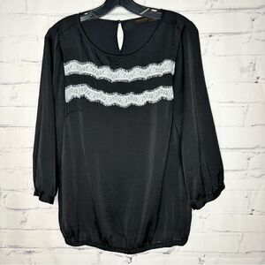 The Limited Black Blouse with White Lace Trim